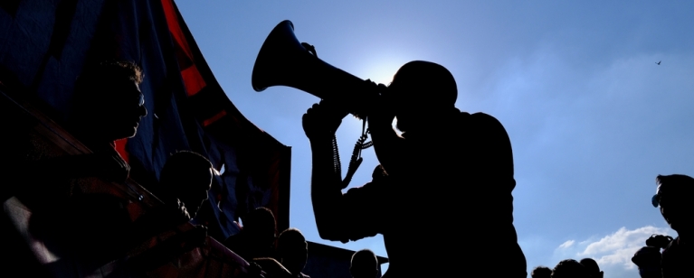 Activist with megaphone