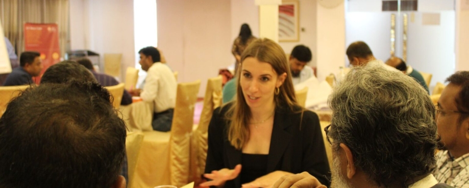 Melissa Kardana, ETI's Purchasing Practices Programme Lead engages with garment industry stakeholders in Bangladesh.