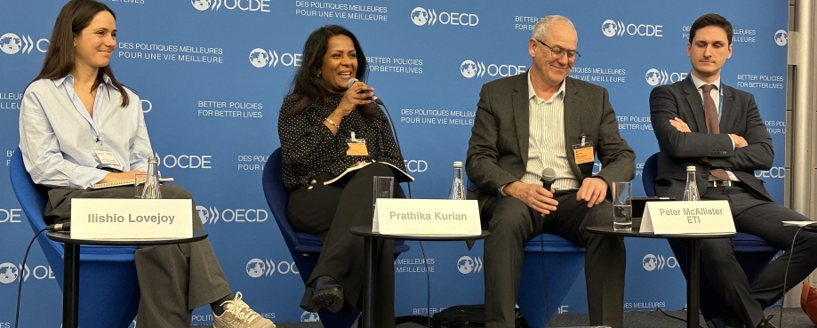 Panellist sit on stage at the OECD Forum on Due Diligence in the Garment & Footwear Sector. Photo credit: OECD.