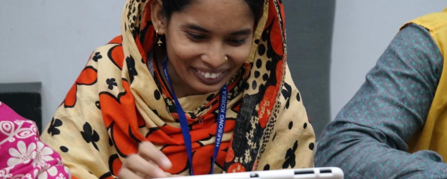 A worker enjoying her digital workplace training