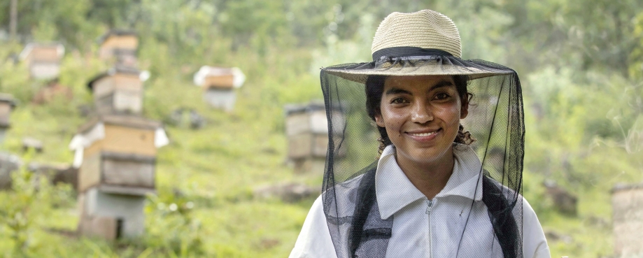 Courtesy of UN Women, the image is of a bee keeper from Guatemala