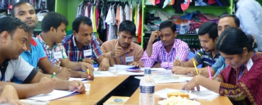 Shamima taking part in social dialogue training for supervisors at a Bangladeshi garment factory