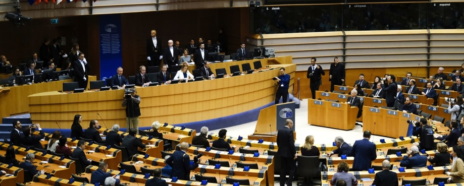 General view inside the European Parliament as Holocaust Memorial Day is marked in Brussels, Belgium on January 26, 2023. Photo credit: Shutterstock.