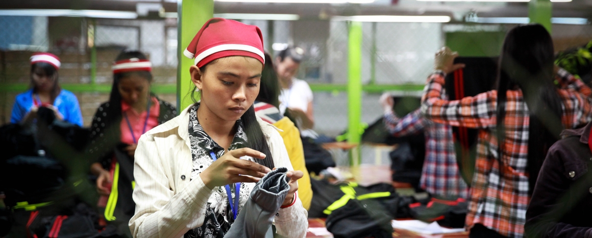 Cambodian worker sewing