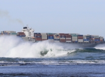 The Hammonia Istria at heads of Port Phillip on a quiet sunny morning.