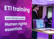 Image of a banner advertising ETI's newly revised human rights essentials training. Photo credit: ETI.