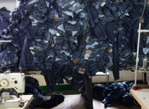 Jeans piled high in a Bangladesh factory