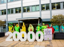 In 2020, Oxfam campaigners dressed as giant fruit and veg handed in a petition with 20,000 signatures at Lidl’s London head office, urging the supermarket to do more to protect the workers behind its food (Picture: Rebecca Lonsdale/Oxfam)