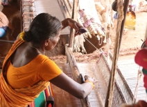 Handloom weaver in Tamil Nadu, India working in her loom. Photo credit: Shutterstock.